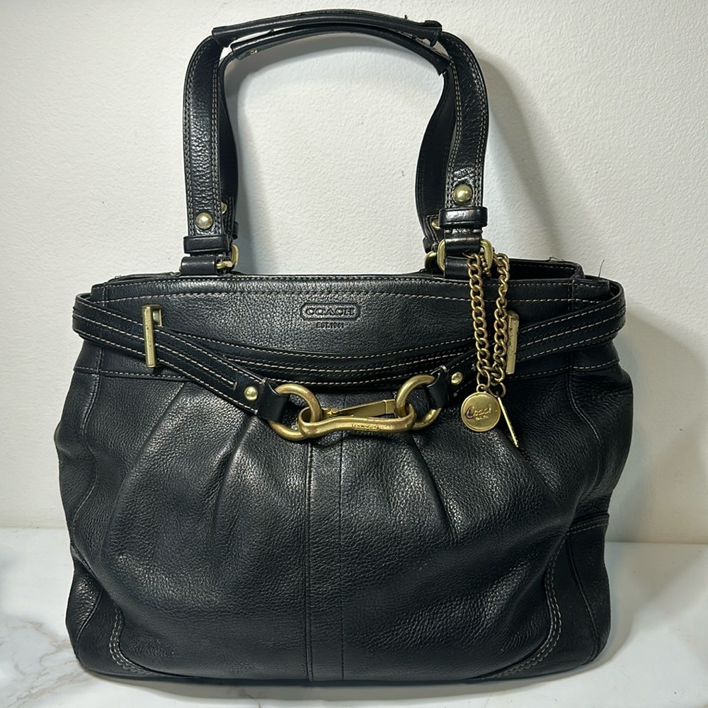 Coach purse, black, leather gold accents
